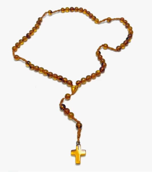 Krikščioniškas gintaro rožinis - medaus spalva,Christian amber rosary - honey color