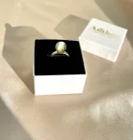 Apvalaus gintaro reguliuojamas žiedas 10 mm,Round amber bead adjustable ring 10 mm