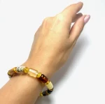 Įvairiaspalvė gintaro bačkučių ir gelsvų diskelių formos apyrankė,Multicolored amber barrel beads bracelet