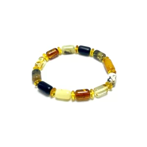 Įvairiaspalvė gintaro bačkučių ir gelsvų diskelių formos apyrankė,Multicolored amber barrel beads bracelet