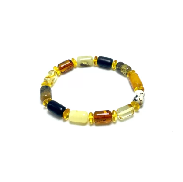 Įvairiaspalvė gintaro bačkučių ir gelsvų diskelių formos apyrankė,Multicolored amber barrel beads bracelet