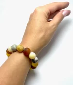 Įvairiaspalvė neblizgaus gintaro rutuliukų formos apyrankė, Unpolished multicolored amber round beads stretch bracelet