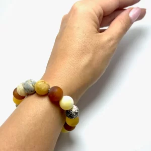 Įvairiaspalvė neblizgaus gintaro rutuliukų formos apyrankė, Unpolished multicolored amber round beads stretch bracelet