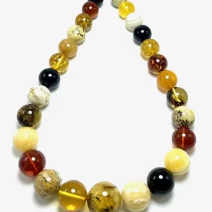 Margi apvalaus gintaro rutuliukų karoliai 13-23 mm, Multi-color Baltic amber round beads necklace 13-23 mm