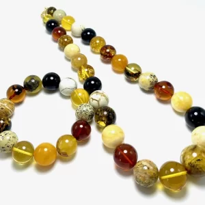 Marga apvalaus gintaro rutuliukų apyrankė 18 mm,Multi-color Baltic amber round beads bracelet 18 mm