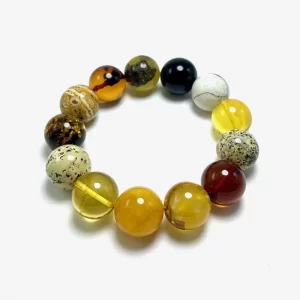 Marga apvalaus gintaro rutuliukų apyrankė 18 mm,Multi-color Baltic amber round beads bracelet 18 mm