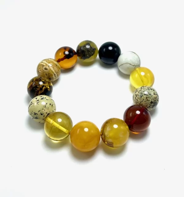 Marga apvalaus gintaro rutuliukų apyrankė 18 mm,Multi-color Baltic amber round beads bracelet 18 mm