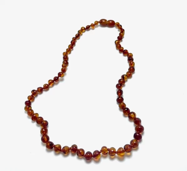 Paauglių gintaro karoliai - konjako spalvos baroko formos šaratėliai,Teenagers amber necklace - cognac color baroque beads