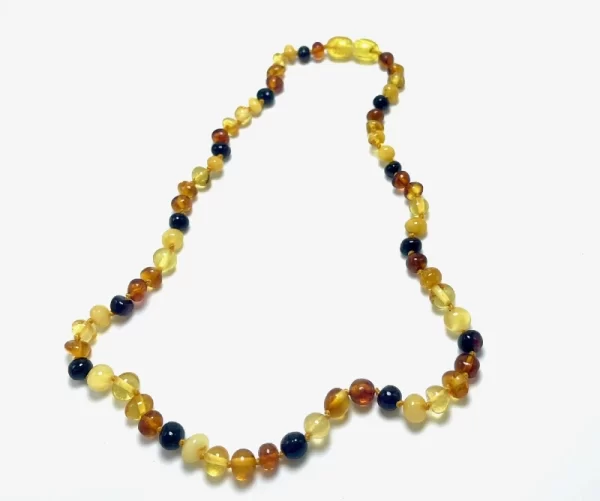 Paauglių gintaro karoliai - įvairiaspalviai baroko formos šaratėliai,Teenagers amber necklace - multicolored baroque beads