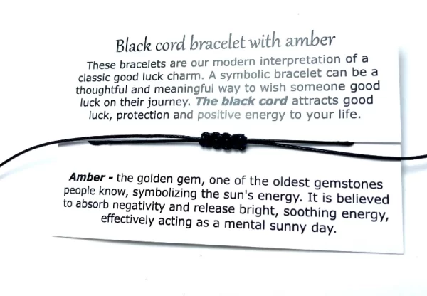 Juodos odos apyrankė su gintaru, Black cord bracelet with amber