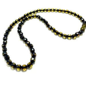 Dviejų atspalvių deimantinio šlifavimo gintaro karoliai 6 mm, Two toned amber faceted round beads necklace 6 mm