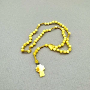 Krikščioniškas gintaro rožinis - geltona spalva, Christian amber rosary - natural milky color