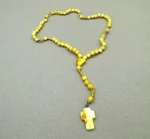 Krikščioniškas gintaro rožinis - geltona spalva, Christian amber rosary - natural milky color