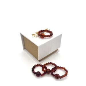 Masažinis gintaro žiedas konjako spalva, Amber massage ring in cognac color