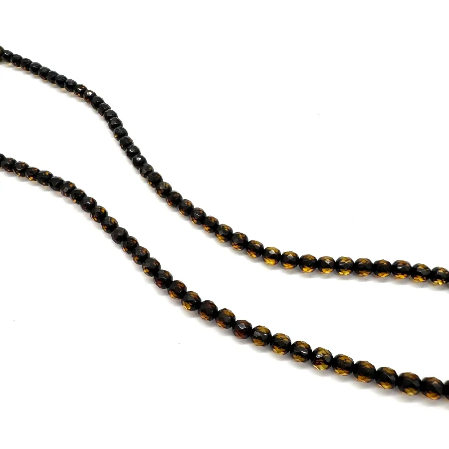Dviejų atspalvių deimantinio šlifavimo gintaro karoliai 5mm, Two shade diamond cut amber necklace 5mm