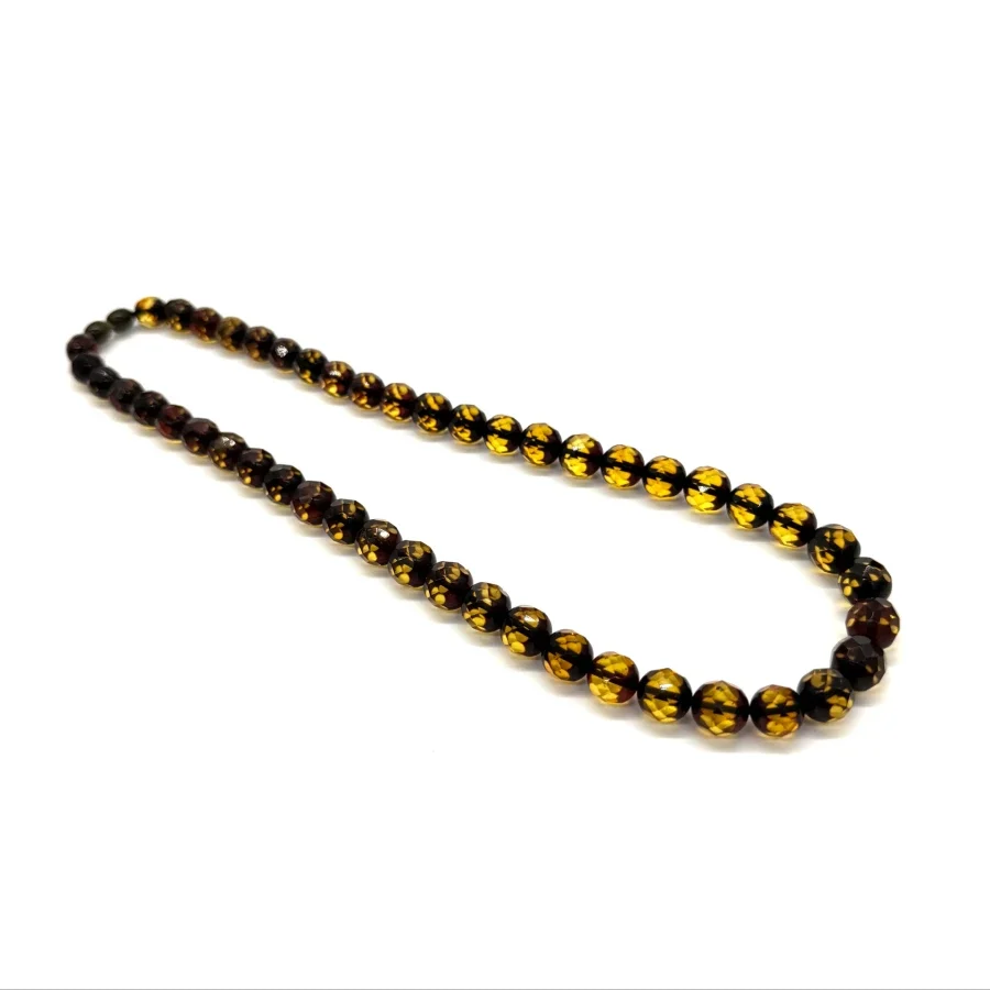 nr 9 pima Dviejų atspalvių deimantinio šlifavimo gintaro karoliai 10mm, Two shade diamond cut amber necklace 10mm