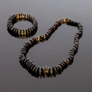 Spindintys deimantinio šlifavimo karoliai, Shiny faceted amber necklace