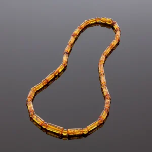 Cilindro formos šviesūs gintaro karoliai, Cylinder style honey amber necklace