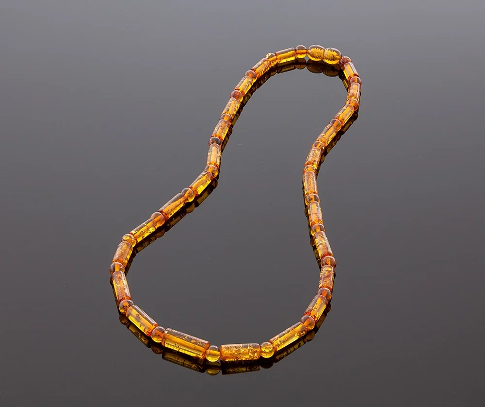 Cilindro formos šviesūs gintaro karoliai, Cylinder style honey amber necklace