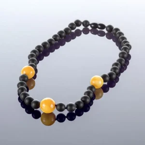 Juodi gintaro rutuliukų karoliai, 8mm, Round black amber necklace, 8mm