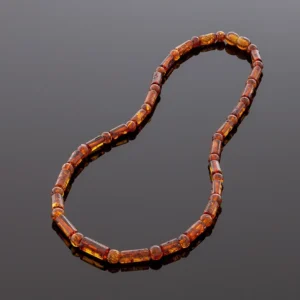 Stilingi, cilindro formos, konjakiniai gintaro karoliai, Stylish cylinder style cognac amber necklace