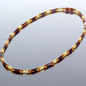 Spalvingi, cilindro formos gintaro karoliai, Colored cylinder style amber necklace