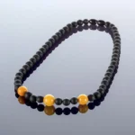 Juodi gintaro rutuliukų karoliai, 7x10mm, Round black amber necklace, 7x10mm