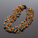 Prabangūs gintaro karoliai su turkiu, Luxurious amber necklace with turquoise
