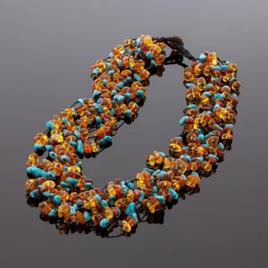 Prabangūs gintaro karoliai su turkiu, Luxurious amber necklace with turquoise