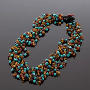 Spalvingi gintaro karoliai su turkiu, Colorful amber necklace with turquoise