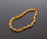 Šviesūs deimantinio šlifavimo karoliai su perlais, Faceted light amber necklace with pearls