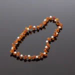 Deimantinio šlifavimo karoliai su perlais, Faceted amber necklace with pearls
