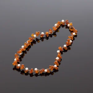 Deimantinio šlifavimo karoliai su perlais, Faceted amber necklace with pearls