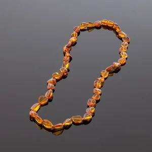 Gintaro karoliai - konjako spalvos plokščios slyvutės, Adult amber necklace - flat cognac olives