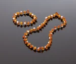 Konjako spalvos deimantinio šlifavimo karoliai su perlais, Faceted cognac amber necklace with pearls