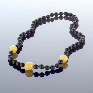 Juodi gintaro rutuliukų karoliai, 7mm, Round black amber necklace, 7mm