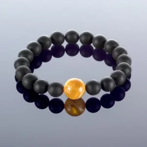 Round black amber bracelet, 9x12mm