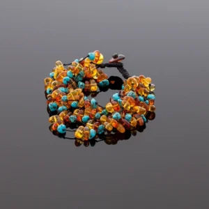 Prabangi gintaro apyrankė su turkiu, Luxurious amber bracelet with turquoise
