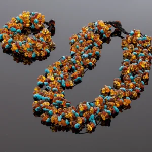 Prabangi gintaro apyrankė su turkiu, Luxurious amber bracelet with turquoise