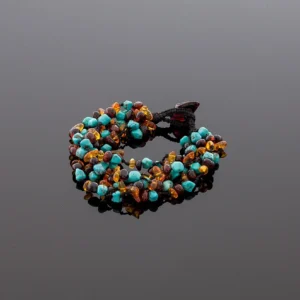 Spalvinga gintaro apyrankė su turkiu, Colorful amber bracelet with turquoise