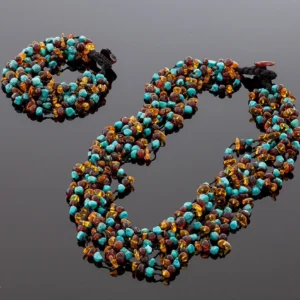 Spalvinga gintaro apyrankė su turkiu, Colorful amber bracelet with turquoise